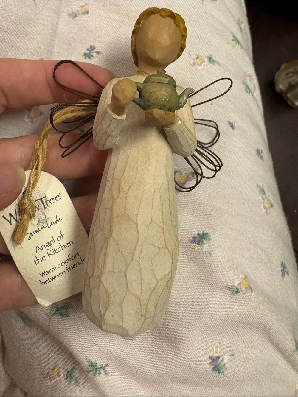 Willow Tree Cream Angel Figurine with Green Teapot